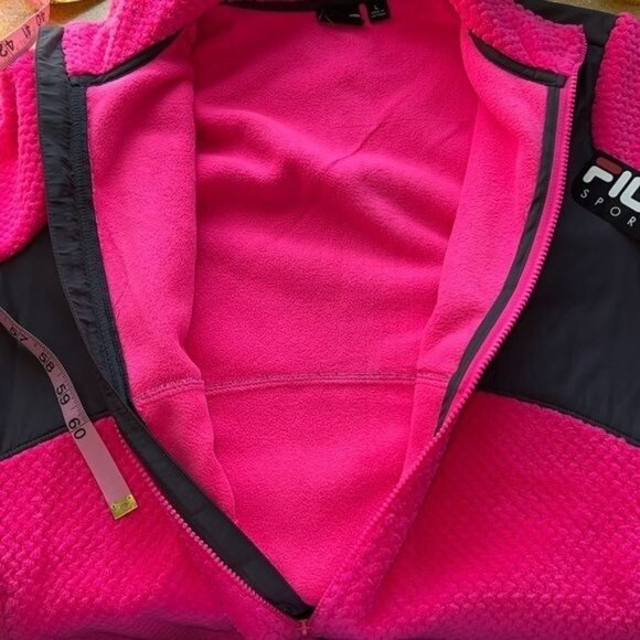 Fila Sport Pink & Black Jacket Womens L Faux Fur Polyester Warm - Picture 4 of 12